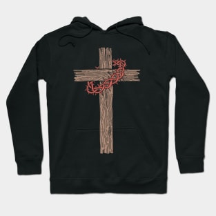 A wooden cross with a crown of thorns Hoodie